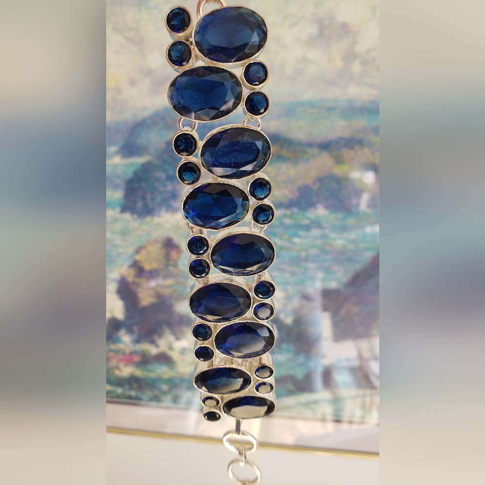 Sapphire & Sterling Bracelet-New, Huge Gemstones, Handmade by Artisans-Knockout! - Picture 13 of 16